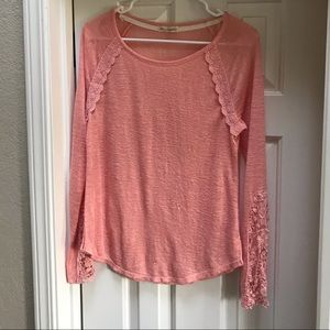 Love on a Hanger Peach Long Sleeve w/ Lace Accents